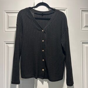 Women's Black Ribbed Cardigan Sweater